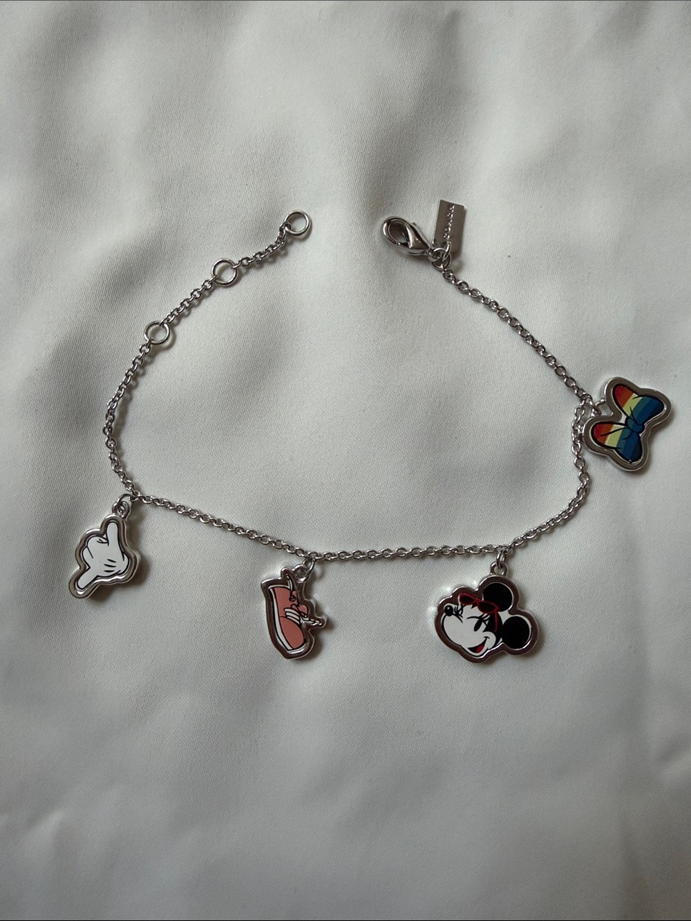 Coach Disney Minnie Charm Bracelet with Pink Shoe, White Glove & Rainbow Bow